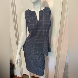 Etcetera Navy and White Window Pane Plaid Suit with Peplum Top and Blazer Option